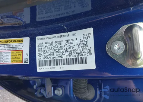 2019 Honda Accord Sport z USA, uszkodzony, nr VIN 1HGCV1F38KA170143